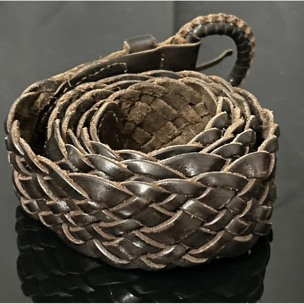 Abercrombie Fitch Leather Belt Braided Brown Woven Detail Western Bohemian Women